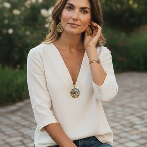 Gold Teardrop Earrings, necklace,& bracelet set Multicolor Floral Cabochon